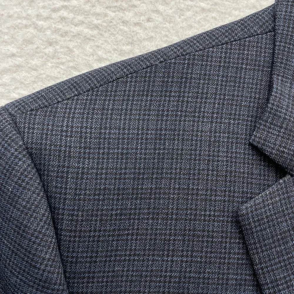 Peter Millar Blazer Mens 46R Wool Navy Blue Houndstooth Check Double Vent Canada